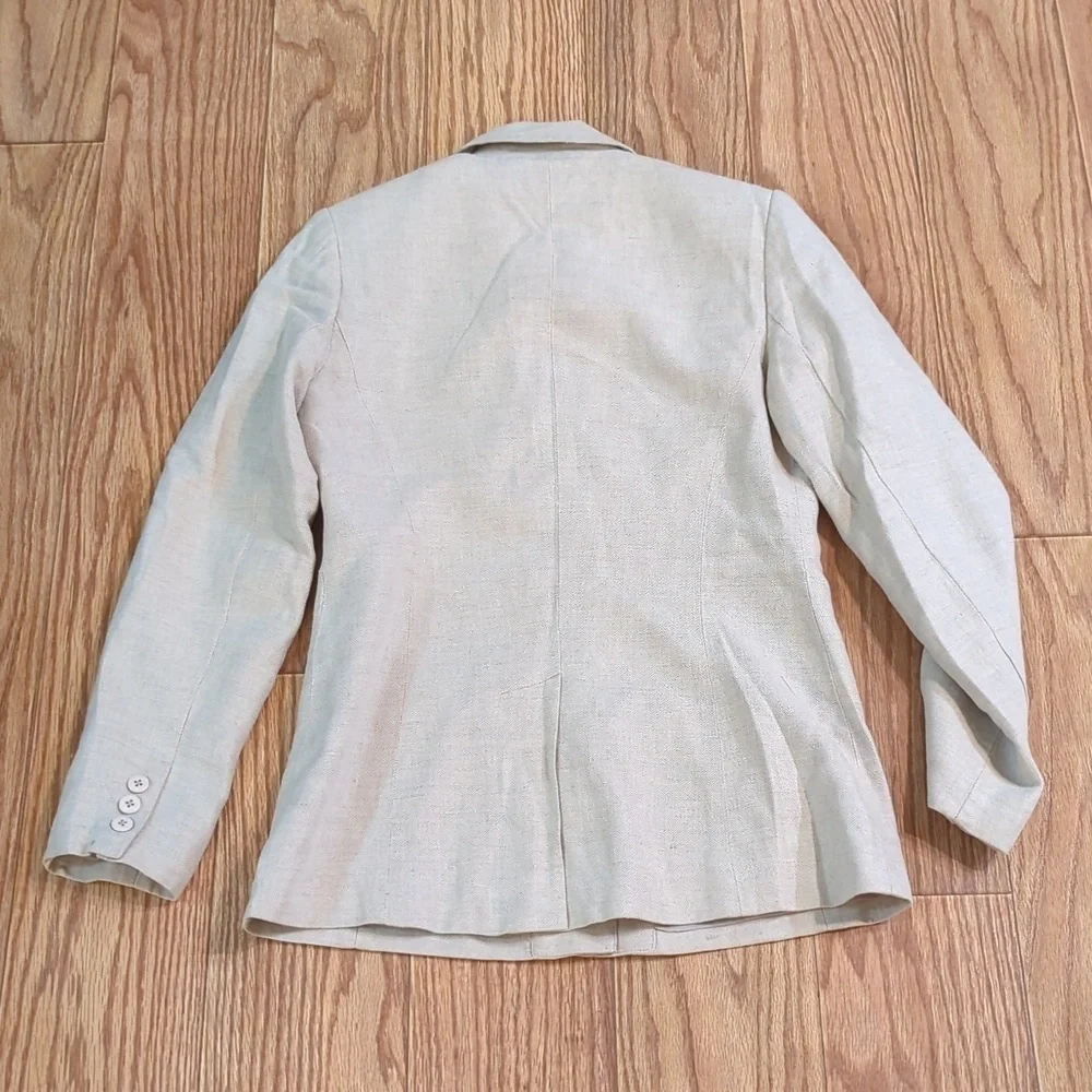 Lightweight tan linen-cotton blend jacket with button front, Ann Taylor S